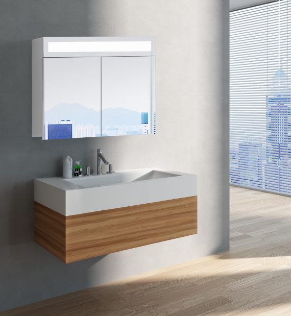 Luxusná kúpeľňová skrinka Miami, 80 cm, otvorená, moderná kúpelňa, moderný kúpeľnový nábytok, zrkadlová skrinka s LED osvetlením | www.zrkadloveskrinky.eu