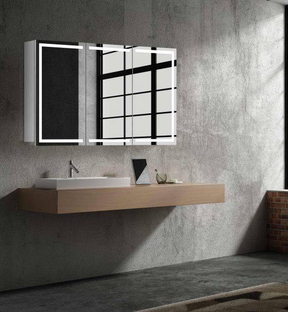 Luxusná zrkadlová skrinka Milano, 100 cm, otvorená, 3 dvere, moderný kúpeľňový nábytok, zrkadlová skrinka s LED osvetlením | www.zrkadloveskrinky.eu