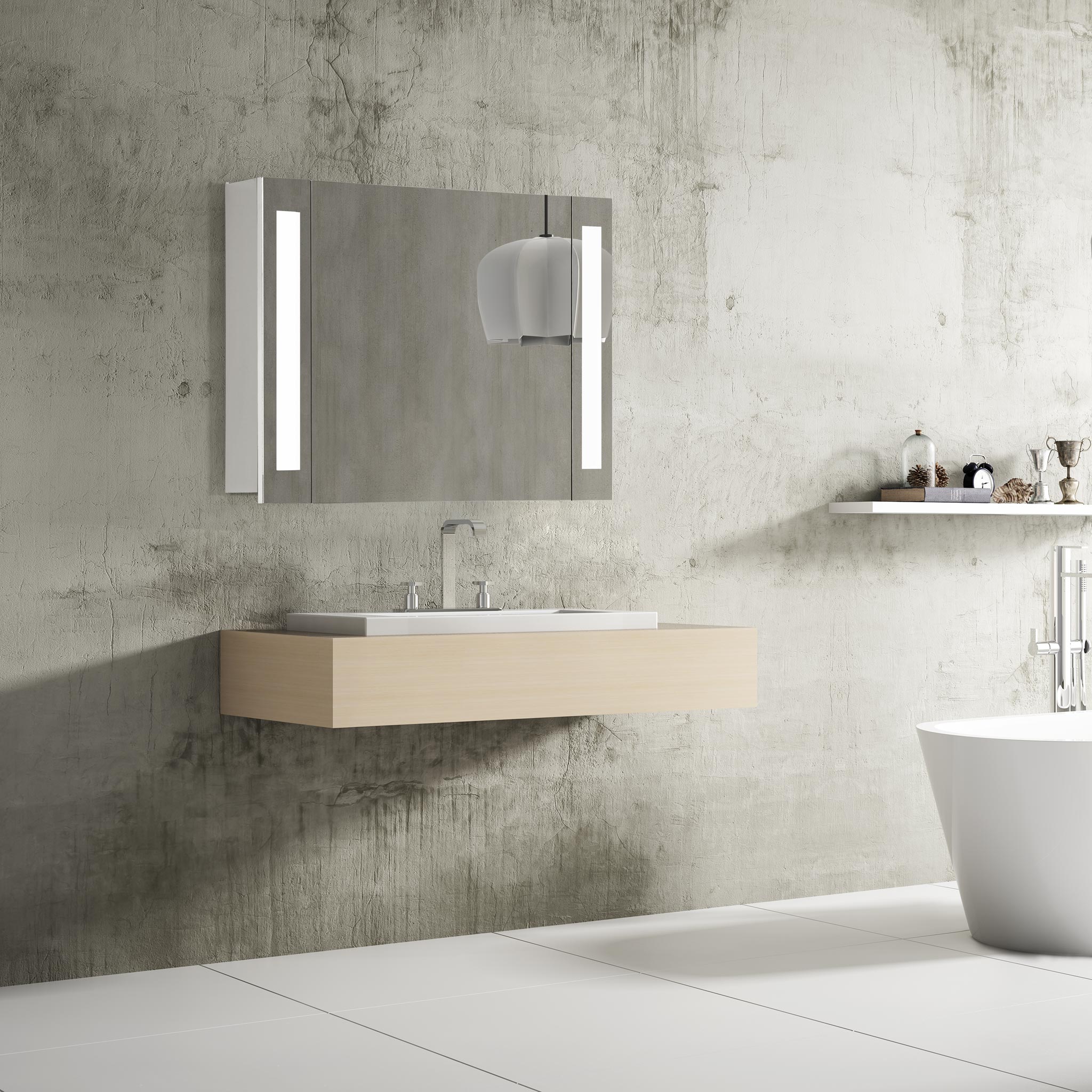 Kúpeľňová skrinka so zrkadlom Venedig, 80 cm, 1 dvierka, moderná zrkadlová skrinka do kúpeľne, kvalitné led osvetlenie, nemecký dizajn za najlepšiu cenu | www.zrkadloveskrinky.eu